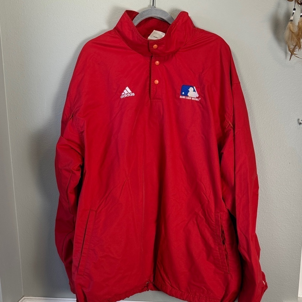Vintage Adidas Red MLB 1/4 button Windbreaker Jacket